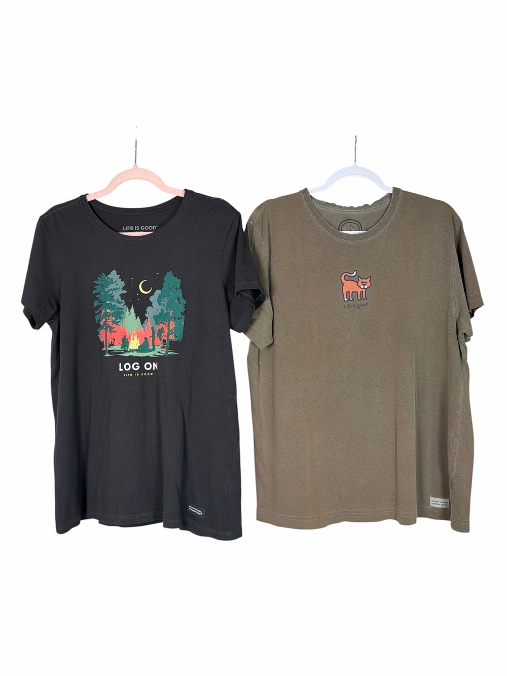 Life Is Good Women’s Large T-Shirt Bundle Cat Camping Log On Graphic Tees
